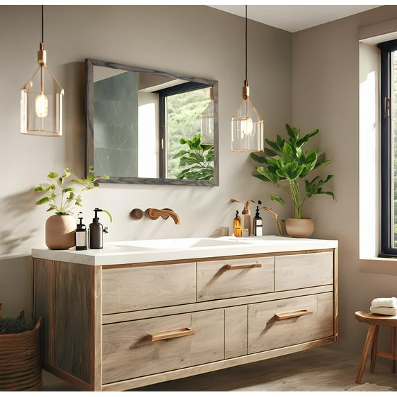 Rayne Ozark Hardwood 2" Red Oak Wall Mirror 35" x 30" Floor Mirror Carbon Grey