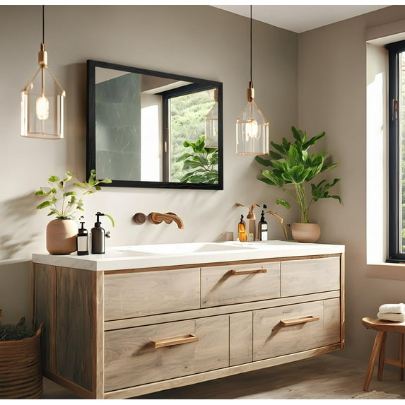 Rayne Ozark Hardwood 2" Red Oak Wall Mirror 37" x 30" Floor Mirror Black