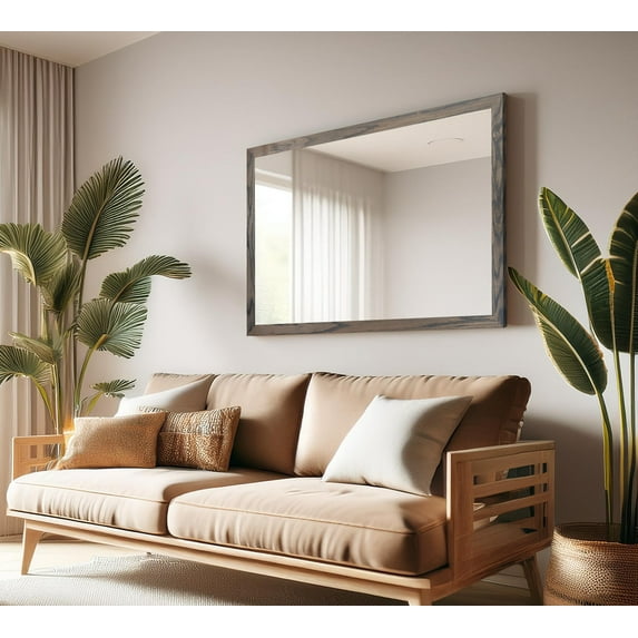 Rayne Ozark Hardwood 2" Red Oak Wall Mirror 41" x 30" Floor Mirror Carbon Grey