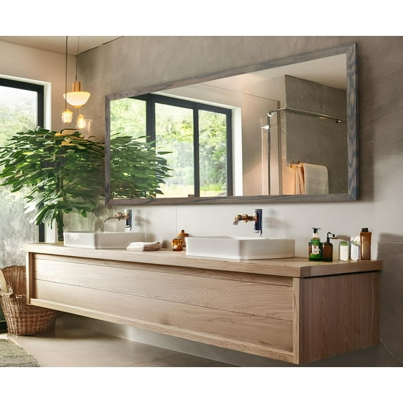 Rayne Ozark Hardwood 2" Red Oak Wall Mirror 67" x 30" Floor Mirror Carbon Grey