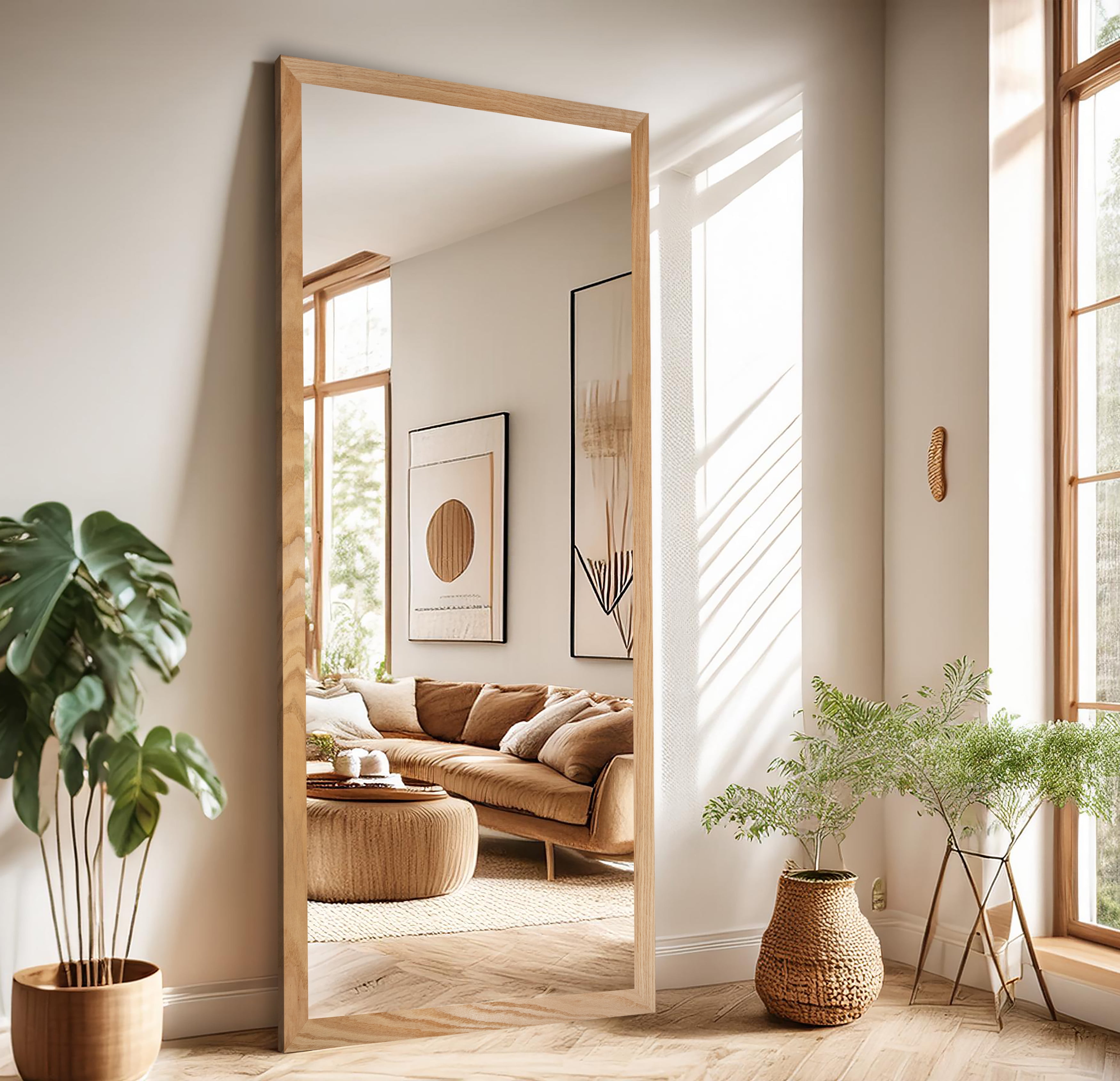 Rayne Ozark Hardwood 2" Red Oak Wall Mirror 73" x 30" Floor Mirror Natural