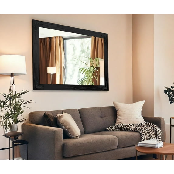 Rayne Ozark Hardwood Red Oak Mirror Wall Mirror 48"x33" Leaning Floor Mirror Black With Decorative Corner Brackets