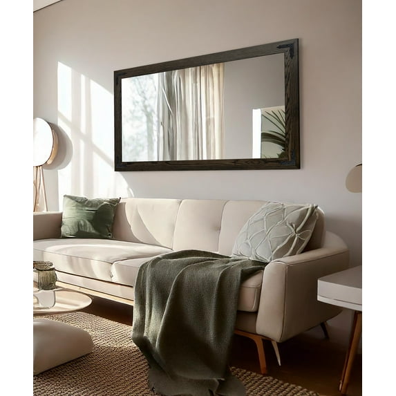 Rayne Ozark Hardwood Red Oak Mirror Wall Mirror 62"x33" Leaning Floor Mirror Ebony With Decorative Corner Brackets