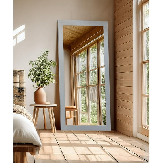 Rayne Mirrors Ozark Hardwood Tall Wall Mirror 66"x33" Leaning Floor Mirror Red Oak Gray