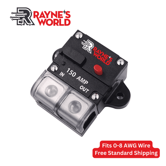Rayne's World 150 Amp 12V-48V DC Inline Circuit Breaker with Dust Cover & Manual Reset - Great for Car Audio/Stereo Systems, Solar Power Systems, Automotive, ATV, Marine, Boat Trolling Motors