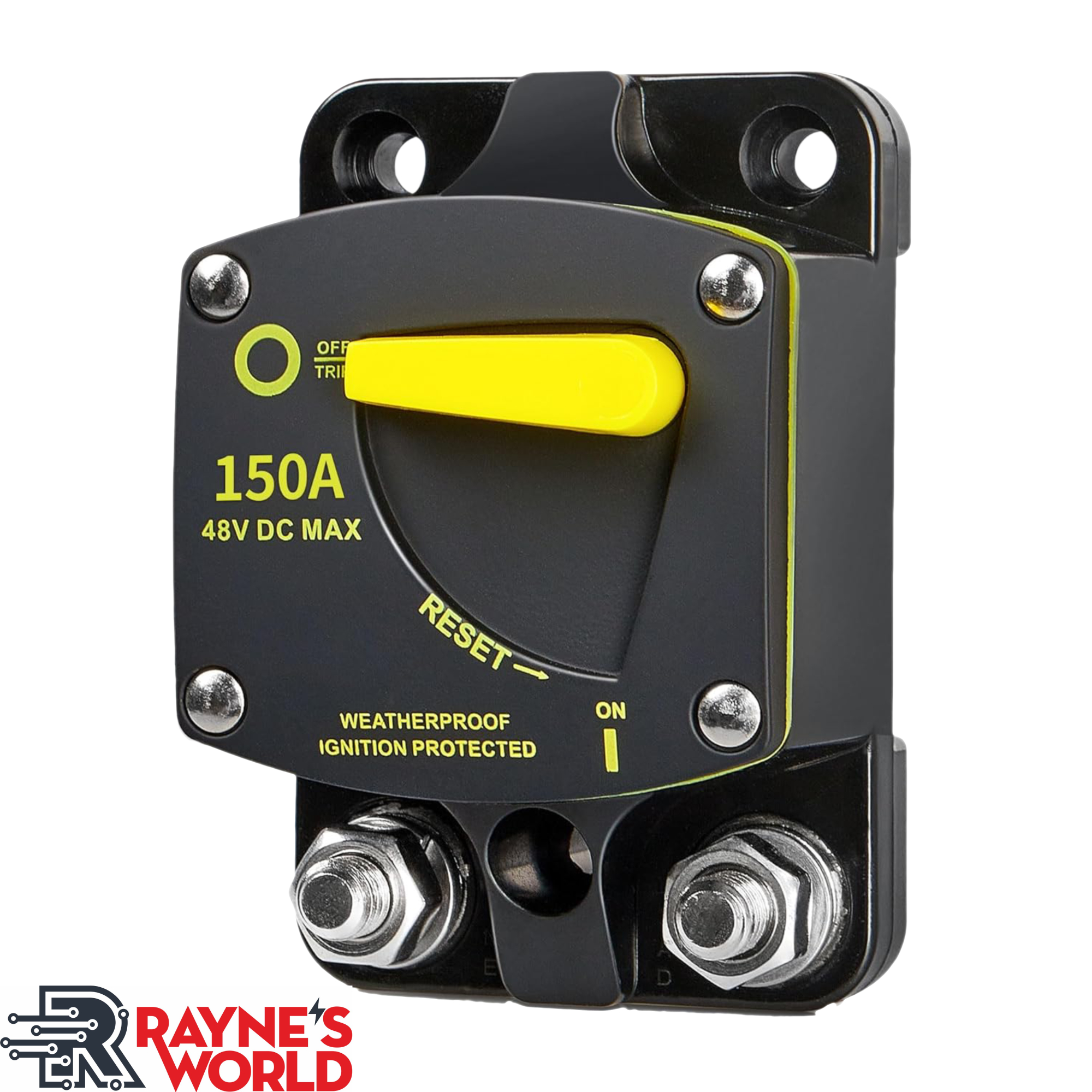 Rayne's World 150 Amp Heavy Duty Circuit Breaker Manual Reset DC 12-48V for Car Audio, RV, Marine, Truck, Boat Trolling Motors, Stereo, Electronic Battery, Solar Power Systems