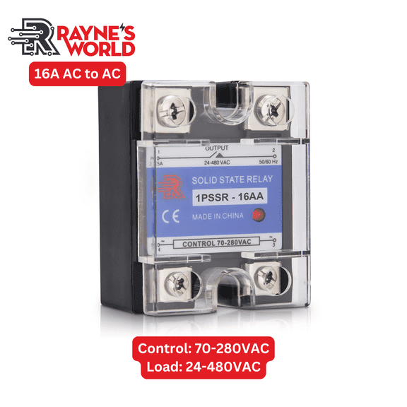 Rayne's World 16A AA (AC to AC) Solid State Relay Module, Single Phase SSR, 70-280VAC Control, 24–480VAC Load, Panel Mount, Industrial Automation Switch