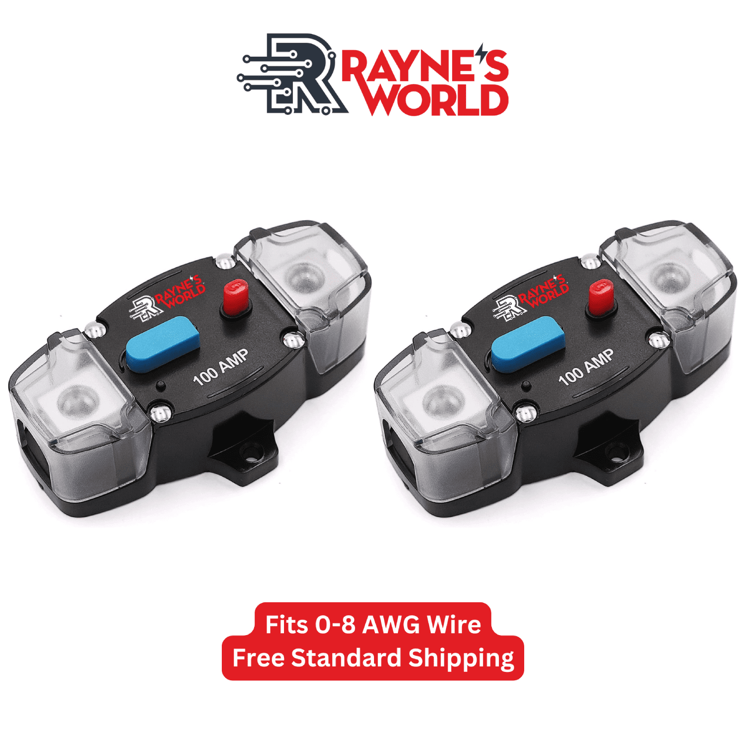 Rayne's World 2 PACK 100 Amp 12V-48V DC Inline Circuit Breaker with Covers & Manual Reset - Great for Car Audio/Stereo Systems, Solar Power Systems, Automotive, ATV, Marine, Boat Trolling Motors