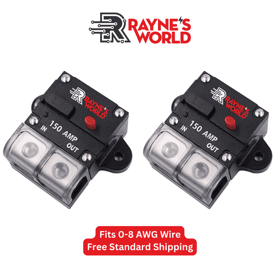 Rayne's World 2 PACK 150 Amp 12V-48V DC Inline Circuit Breaker with Dust Cover & Manual Reset - Great for Car Audio/Stereo Systems, Solar Power Systems, Automotive, ATV, Marine, Boat Trolling Motors