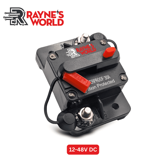 Rayne's World 30 Amp 12V-48V DC Black Waterproof Circuit Breaker with Manual Reset for Car Stereo RV Marine