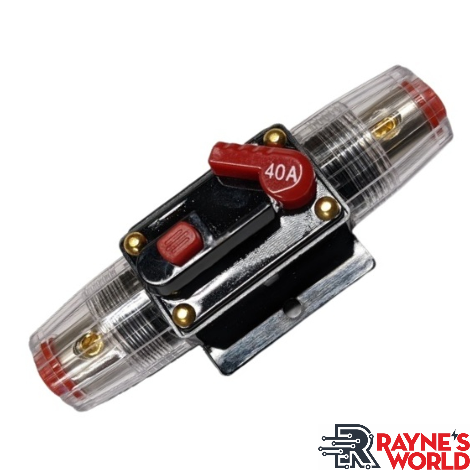 Rayne's World 40 Amp 12V-48V DC Inline Waterproof Circuit Breaker Manual Reset - Great for Car Stereo, Solar Power Systems, Automotive, ATV, Marine, Boat Trolling Motors