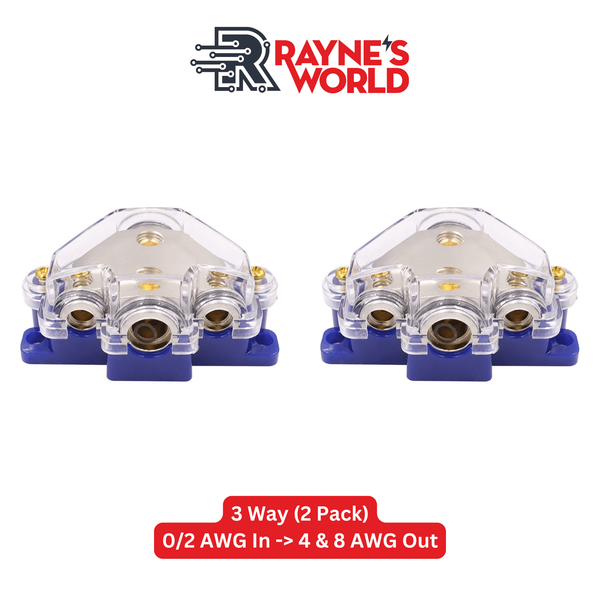 Rayne's World Blue 3 Way Power Distribution Block 0-4 AWG in 4-10 AWG ...