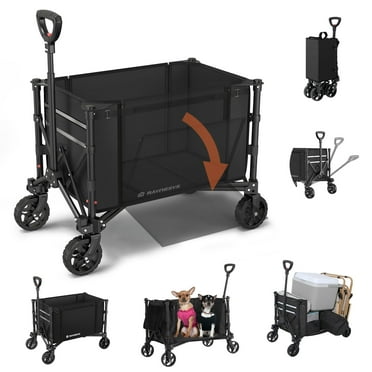 Raynesys 3 in 1 Collapsible Wagon Converts to Bench, 220lbs Foldable Wagon Cart with Wheels, 120L Utility Shopping Cart for Groceries Beach Garden Camping Sport, Black