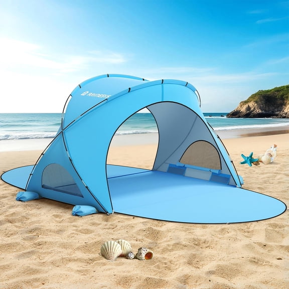 Raynesys Beach Tent Sun Shelter,Beach Shade Tent with UPF50+ UV Protectio for 1-3 Person,Portable Beach Tent with 2 Zippered Doors for Camping Fishing,Blue