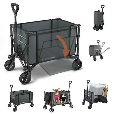 Raynesys Collapsible Wagon Cart,Foldable Wagon Cart with Wheels, 220lbs 120L Utility Wagon for Beach Garden Camping Sport, Gray