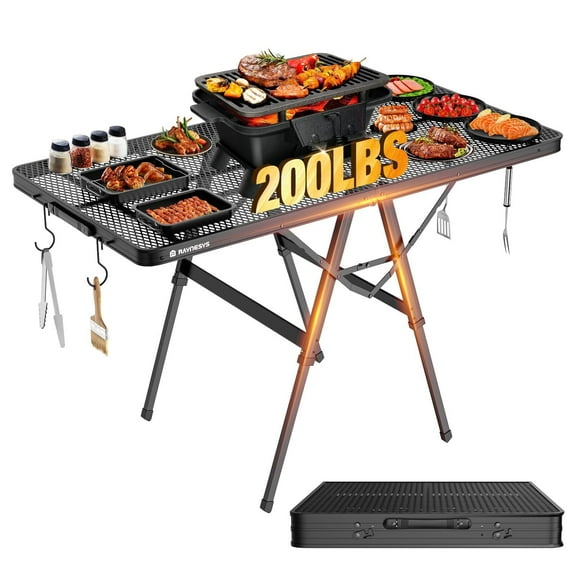 Raynesys Foldable Grill Table with Mesh Desktop, 200lbs 4Ft Portable Folding Table, Height Adjustable Metal Table for Ourdoor, Camping, Picnic, BBQ and Beach, RV, 47.24" L x 23.62" W