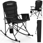 Raynesys Rocking Camping Chair Supports 440 LBS,Outdoor Rocking Chair with Cup Holder & Side Pocket for Patio Lawn,Black