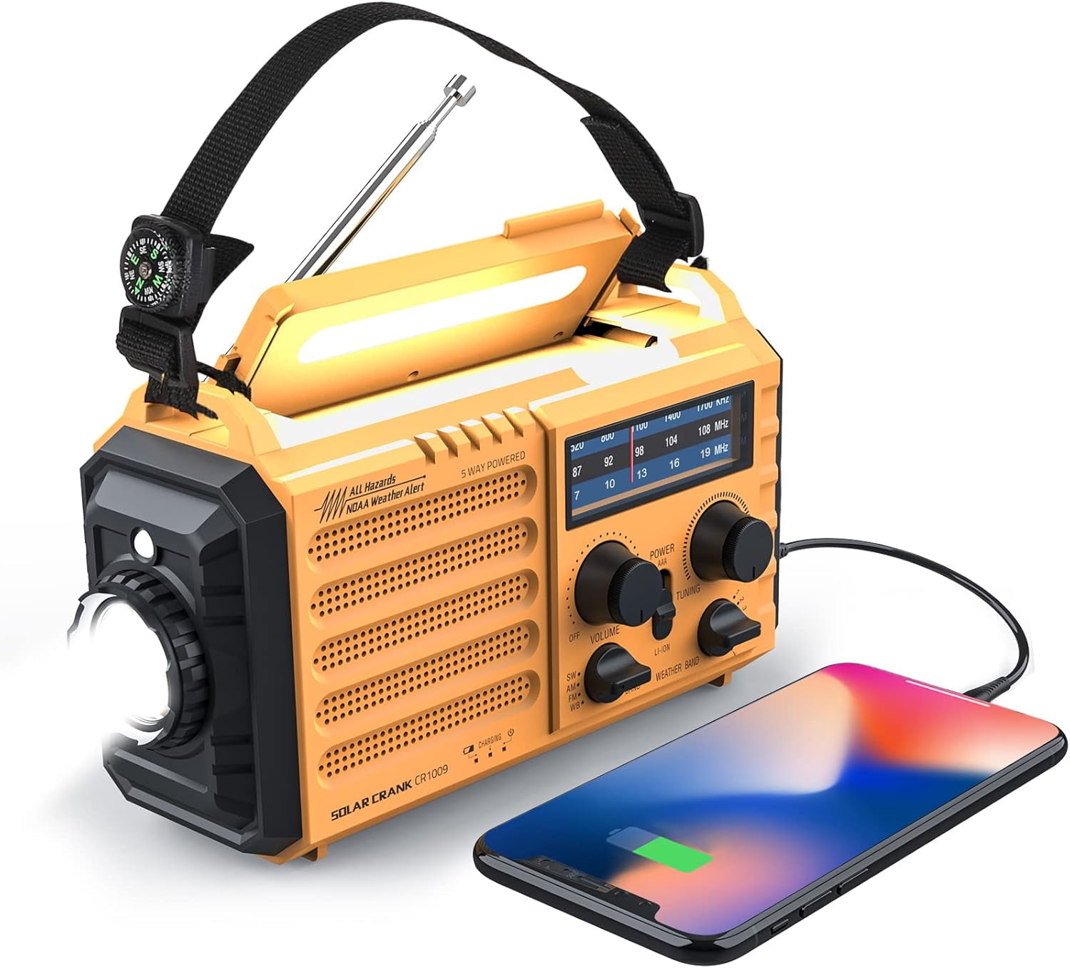 Weather Radio, 5000mAh/18500mWh NOAA Weather Radio, Solar Hand Crank Emergency Radio with AM/FM/SW/NOAA Weather Alert, Flashlight, Reading Lamp, Cell Phone Charger and SOS Siren.Product promotion
