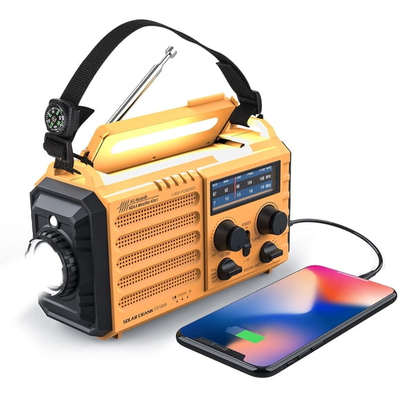 Weather Radio, 5000mAh/18500mWh NOAA Weather Radio, Solar Hand Crank Emergency Radio with AM/FM/SW/NOAA Weather Alert, Flashlight, Reading Lamp, Cell Phone Charger and SOS Siren.Product promotion