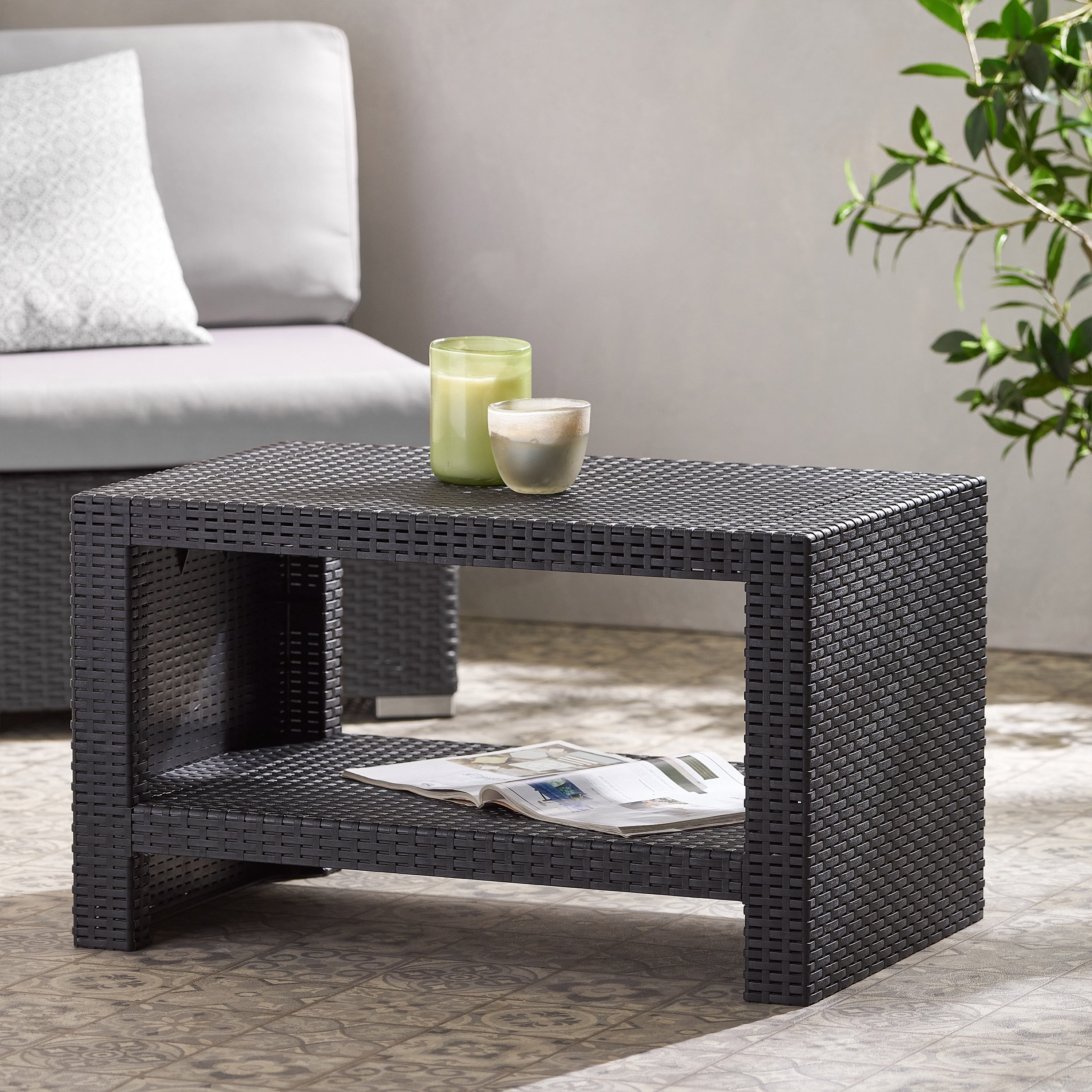 Rayniel Wicker Outdoor Coffee Table, Black - Walmart.com