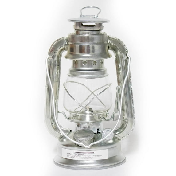 Rayo Race Kerosene Outdoor Lantern - 7.5 Inch Hurricane Lamp for Camping or Home Patio Use, Silver Painted