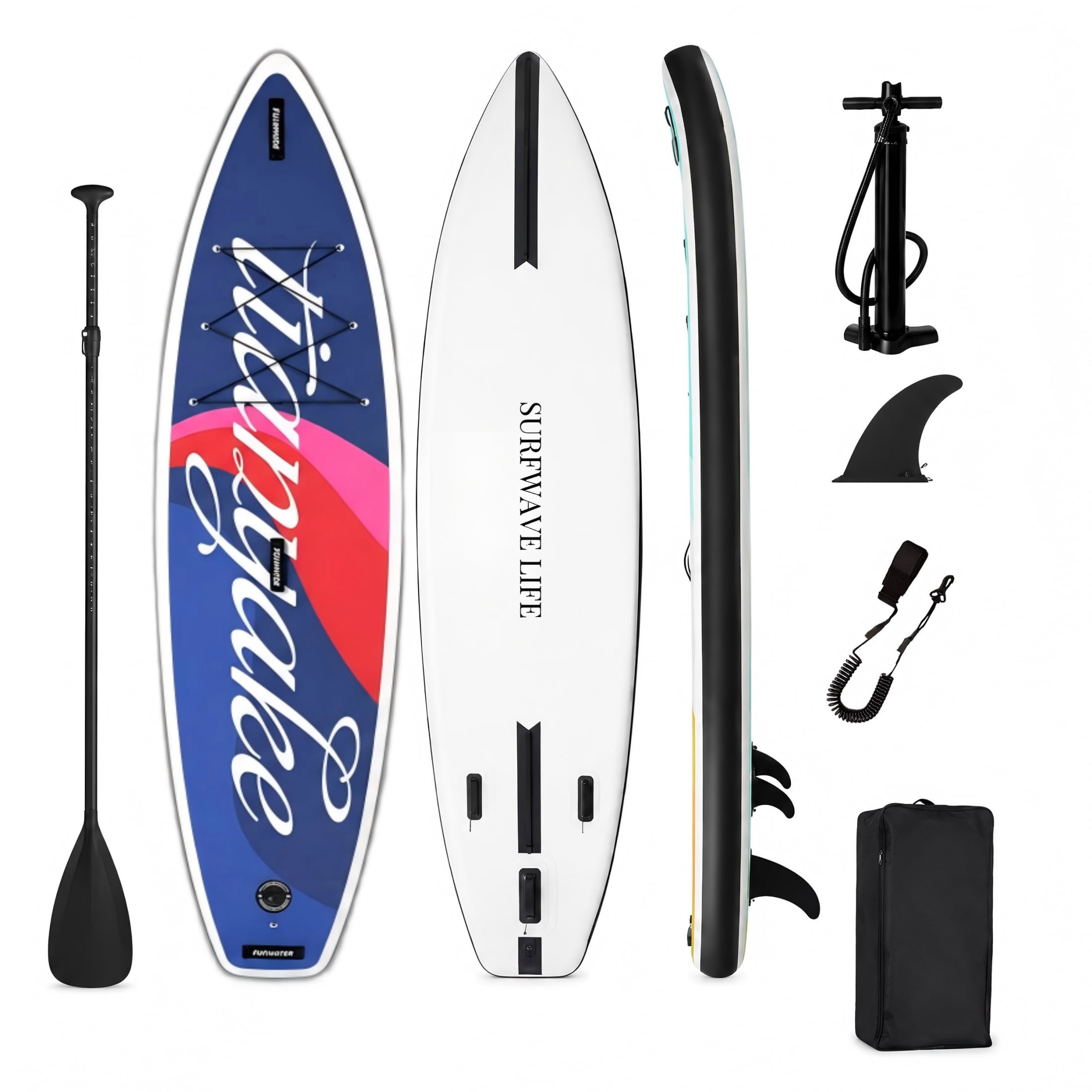 Rayocon 11ft Inflatable Paddle Board, Stand Up SUP Board for Adults & Beginners, Wide Paddleboard with Premium Accessories, Blue Red
