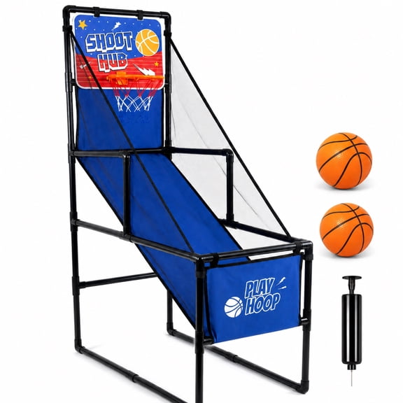 Rayocon Basketball Arcade Game for Kids, Foldable Indoor Hoop Set with 2 Balls & Pump for Home Play
