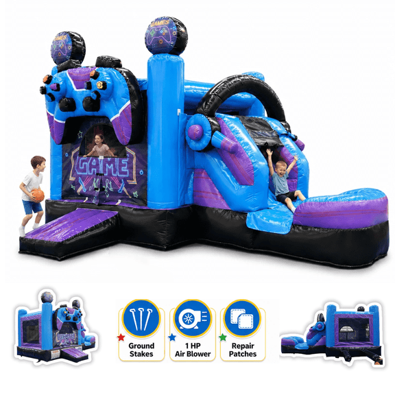 Rayocon Bounce House Water Slide Combo, 18 x 12 x 13 ft Wet Dry Inflatable with Pool Hoop Blower for Kids Summer Backyard Play