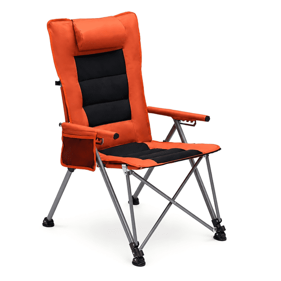 Rayocon Camping Chair 5-Position Reclining High Back, Heavy Duty Portable Folding Chair with Side Pocket and Carry Bag for Beach Patio, Orange