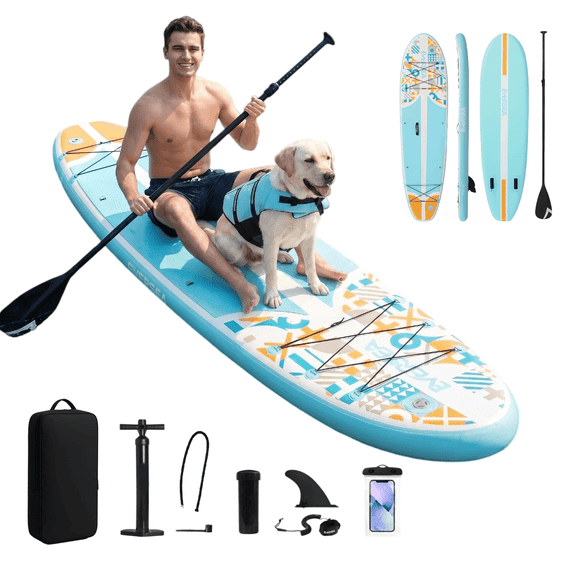 Rayocon Inflatable Paddle Board for Adults, 10' Stable Stand up SUP Board with Non-Slip EVA Deck, Pump and Carry Bag