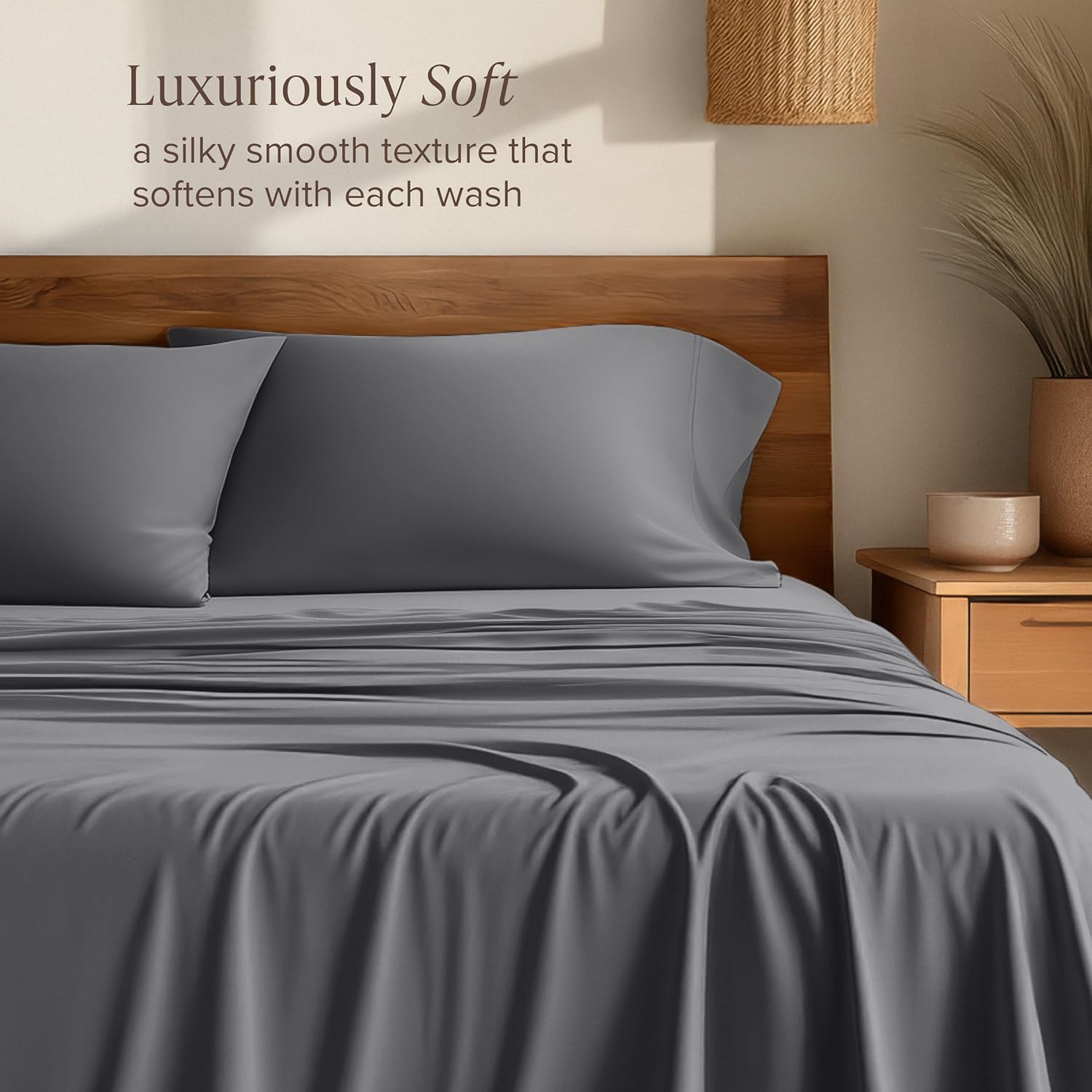 Rayon Bamboo Queen Sheet Set - 4 Piece Luxury Cooling Bedding with Deep ...