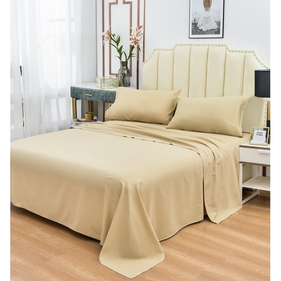 Rayon Bamboo Sheets Set Full Beige Sheets Deep Pocket 4 Piece