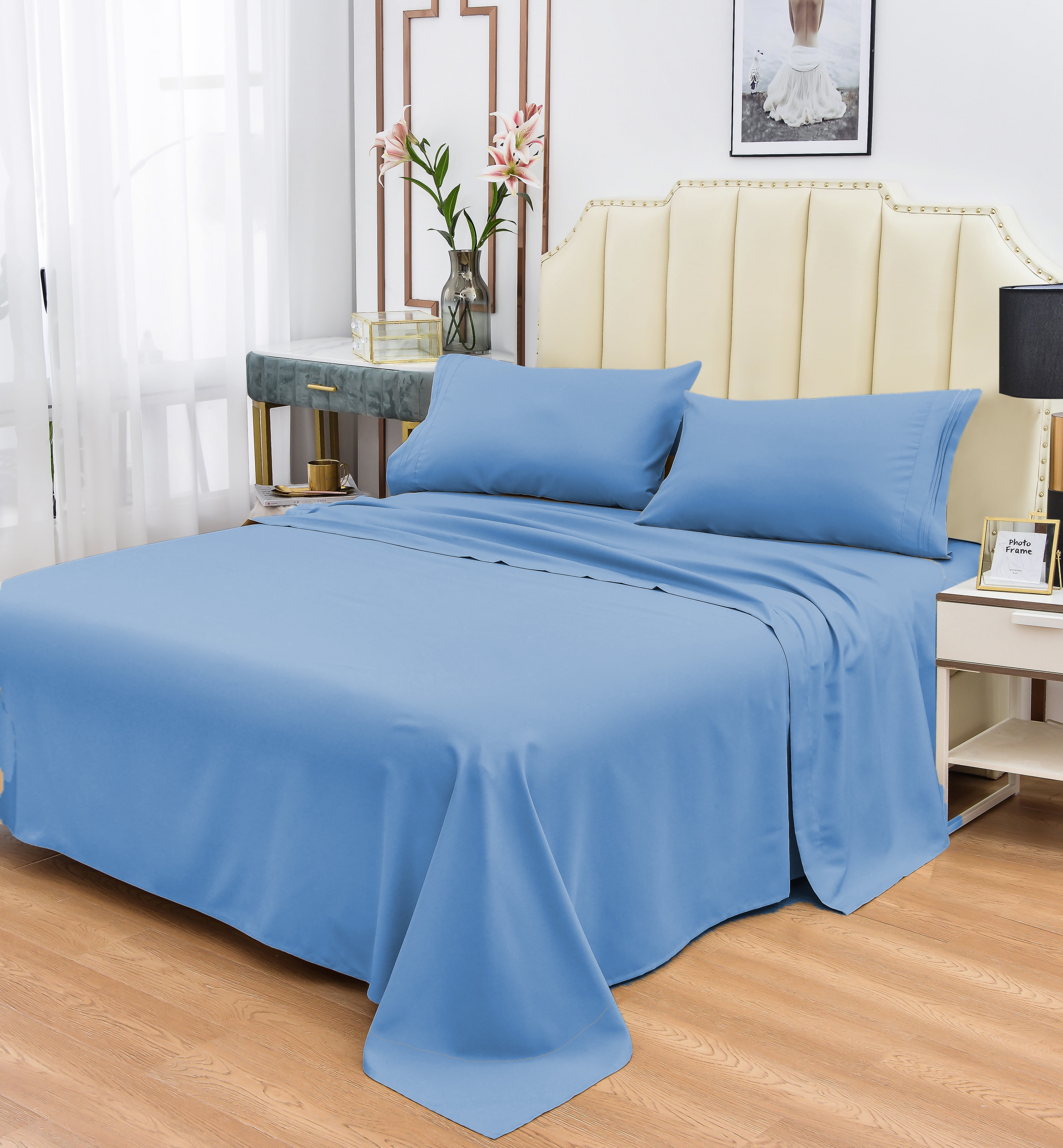 Rayon Bamboo Sheets Set Full Blue Sheets Deep Pocket 4 Piece