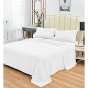 Rayon Bamboo Sheets Set King White Sheets Deep Pocket 4 Piece