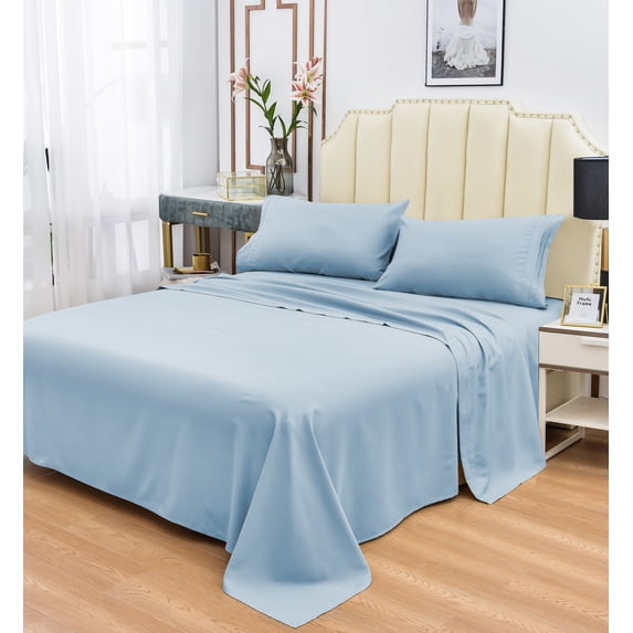 Rayon Bamboo Sheets Set Queen Light Blue Sheets Deep Pocket 4 Piece