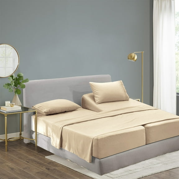 Rayon Bamboo Sheets Set Split King Beige Sheets Deep Pocket 5 Piece