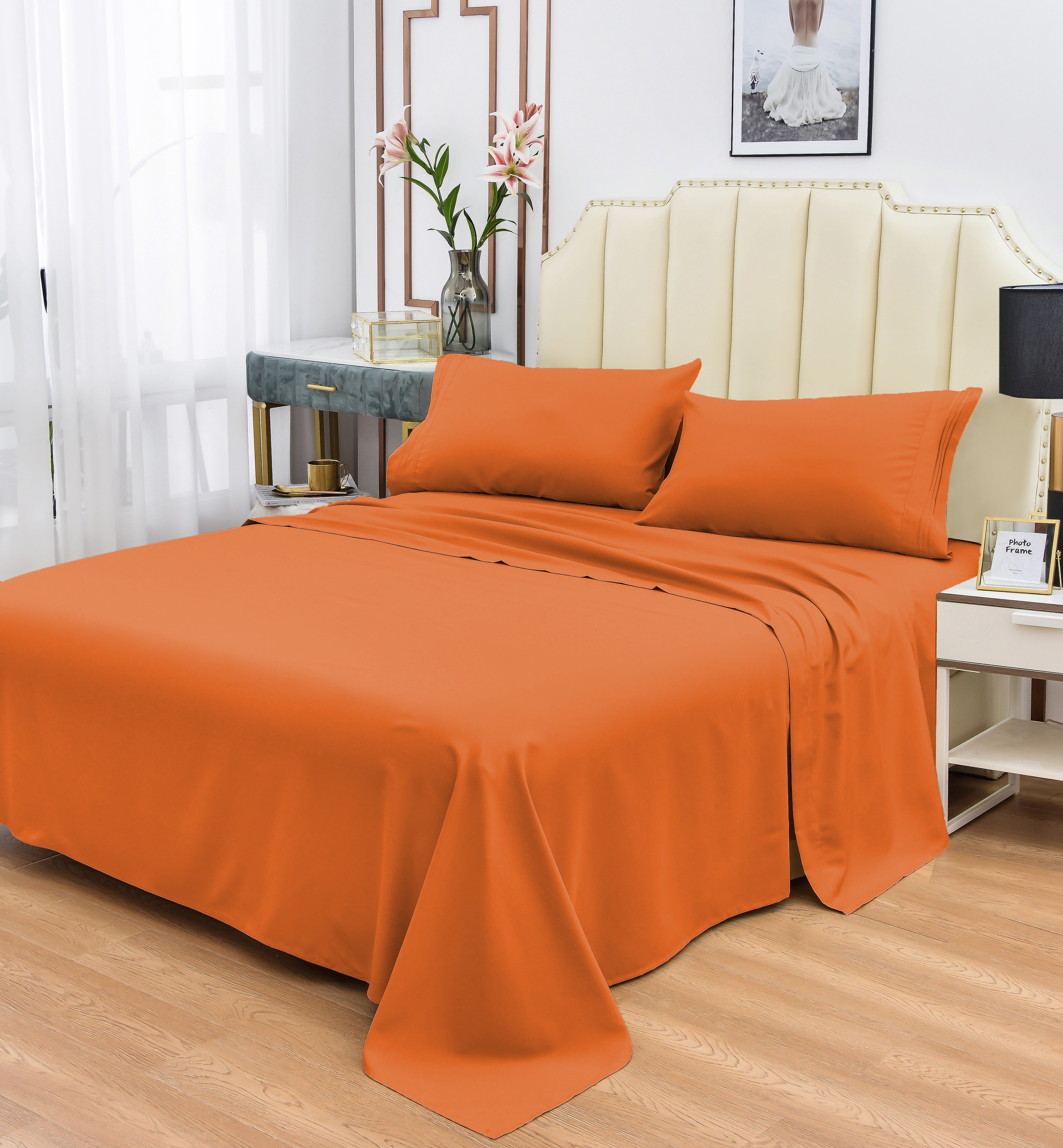 Rayon Bamboo Sheets Set Split King Burnt Orange Sheets Deep Pocket 5 Piece