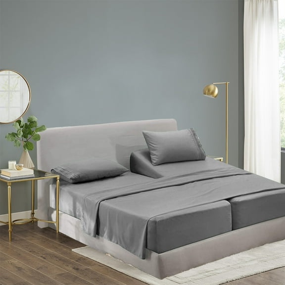Rayon Bamboo Sheets Set Split King Gray Sheets Deep Pocket 5 Piece