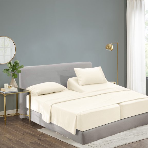 Rayon Bamboo Sheets Set Split King Ivory Sheets Deep Pocket 5 Piece