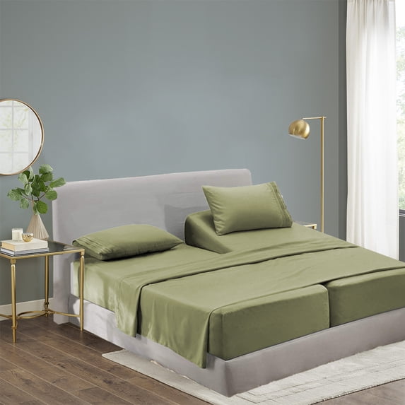 Rayon Bamboo Sheets Set Split King Sage Green Sheets Deep Pocket 5 Piece
