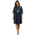thumbnail image 1 of Rayon Blue Cross Stitched Embroidered Short Dress With Dori Tie Ups & Tassels, 1 of 5