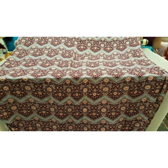 Rayon Challis Burgundy Gray Peach Floral Flowers Chevron Fabric Sold By The Yard