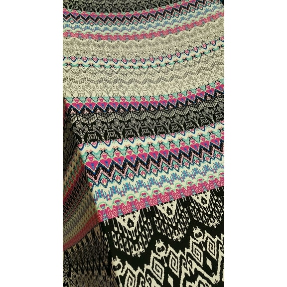 Rayon Challis Ethnic Pink Aqua Black Fabric By The Yard Soft Flowy Dress Fashion