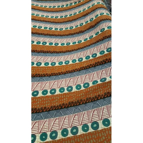 Rayon Challis Fabric Geometric Pattern Striped Brown Copper Green Soft Dress