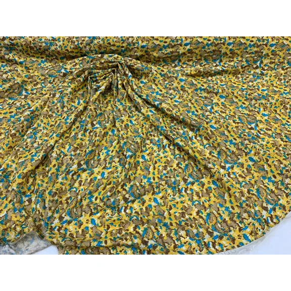 Rayon Challis Yellow And Turquoise Abstract Fabric By The Yard Fashion Soft