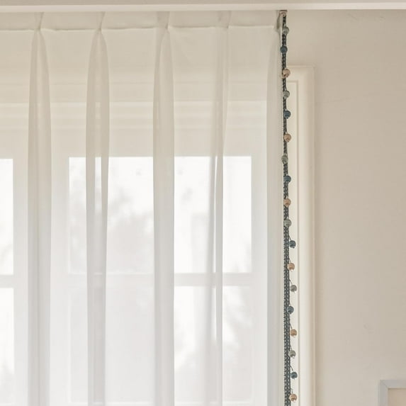 Rayon Curtains, Pinch Pleat Sheer Drapes with Pompom Tassel Trim, forHome,Office,Rooms(45" x 108")