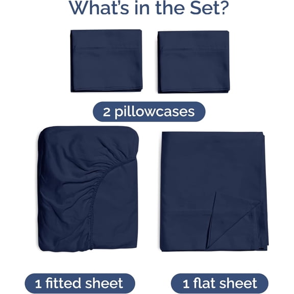 Rayon Derived From Bamboo - Bamboo Sheets King Size - Cooling Sheets for King - Soft, Breathable & Hotel Luxury Bedding - 1 Flat & 1 Fitted & 2 Pillowcases with 16 Inch Deep Pockets - Navy Blue