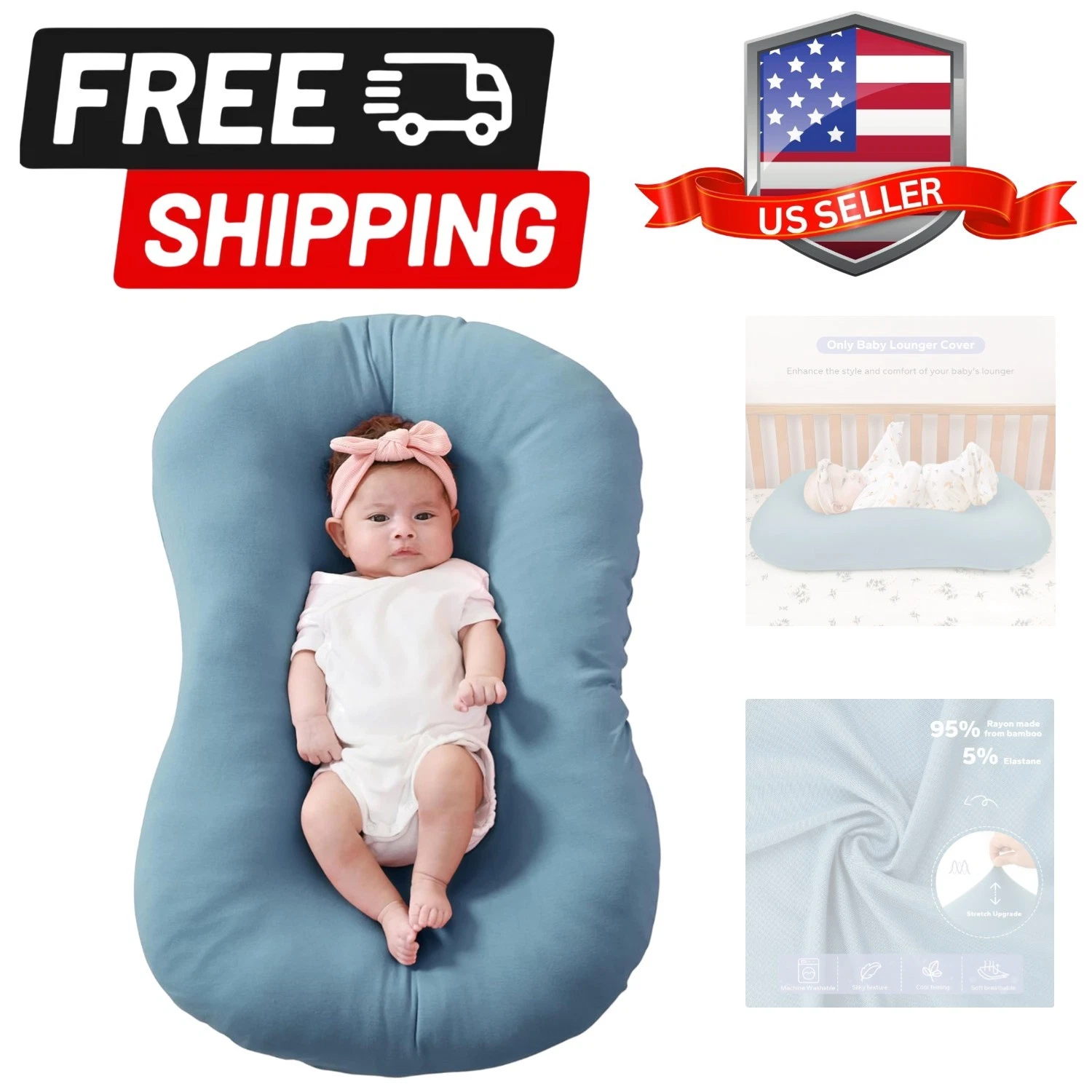 Rayon Derived From Bamboo Babyy Lounger Cover Compatible With Snuggle Me Loung...