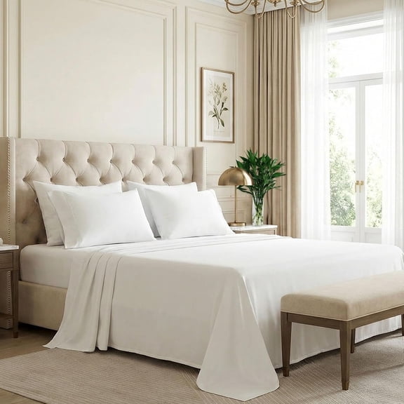 Rayon Derived from Sheet Set, Size Cooling Viscose Bedding, 16" Deep Pocket, White