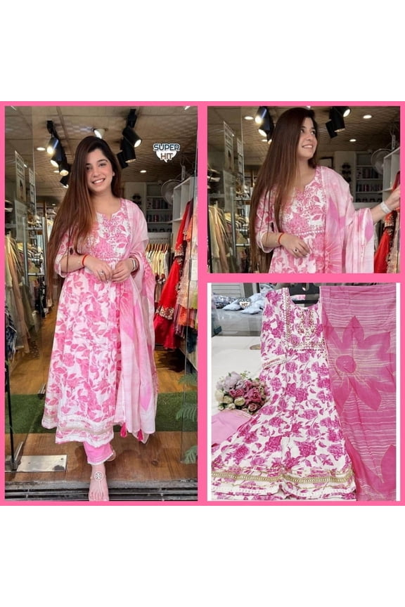 Rayon Floral Embroidery Work Indian Suit Collection Ethnic Casual Wear